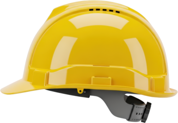 A Bright Yellow Hard Hat A Safety Helmet With A Peak And Adjustable Suspension System Isolated On A Transparent Background Isolate Construction Protective Gear
