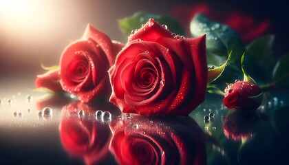 Red Roses: Fresh roses with dew drops