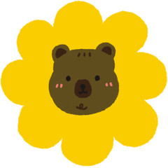 Cute bear with yellow flower doodle illustration cute