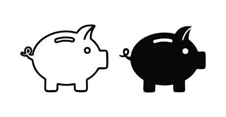 Piggy bank icon set outline and filled symbols for saving