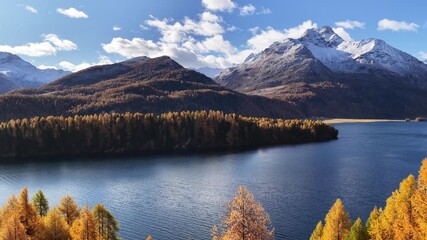 Autumn lake with alpine mountains in Engadin Switzerland - Powered by Adobe
