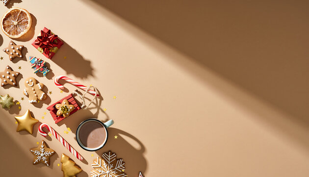 Festive Christmas treats and cocoa create cozy holiday cheer, perfect for seasonal promotions or heartwarming greeting cards, adding warmth to any project - Powered by Adobe