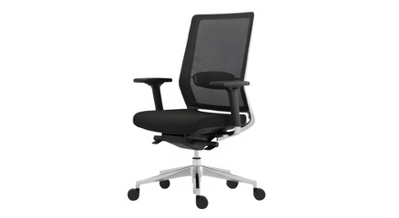 Ergonomic office chair with mesh back isolated on transparent background