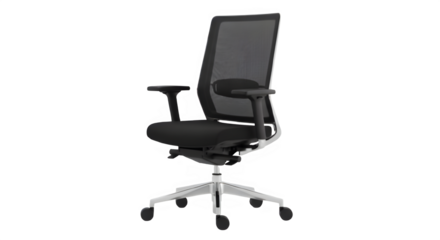 Ergonomic office chair with mesh back isolated on transparent background