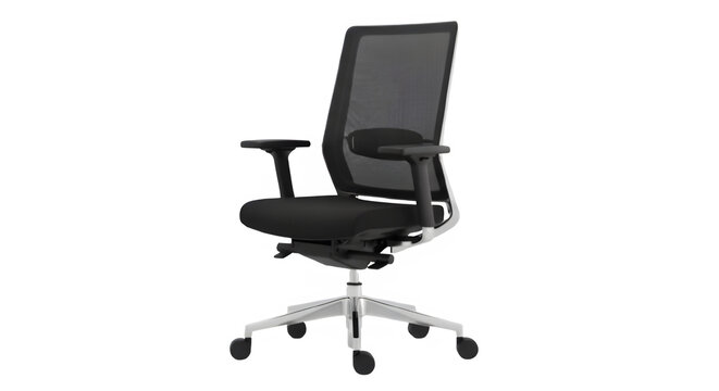 Ergonomic office chair with mesh back isolated on transparent background