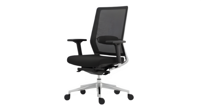 Ergonomic office chair with mesh back isolated on transparent background