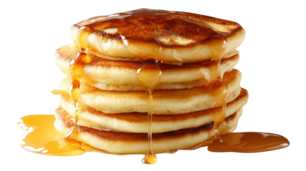 Stack of Pancakes with Syrup Drizzle breakfast food isolated on a transparent background