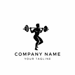 Silhouette of a Muscular Man Performing a Barbell Squat Exercise.