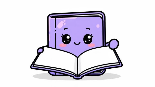 Cute Cartoon Book Character Animation with Kawaii Style Illustrations.