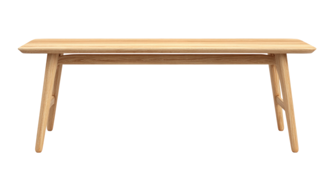 A clean, modern rectangular wooden table with light natural wood grain and rounded edges, presented on a transparent background. background removed