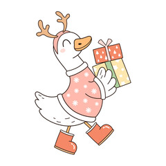 Silly Christmas Goose Illustration. Funny Xmas Goose Meme Design. Cartoon Festive Character in Vector Style