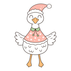 Funny Xmas Santa Goose Clipart. Silly Christmas Goose Meme Design. Cartoon Festive Character, Holiday Illustration in Vector Style