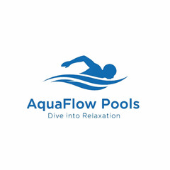 AquaFlow Pools logo featuring a swimmer diving into relaxation and water.