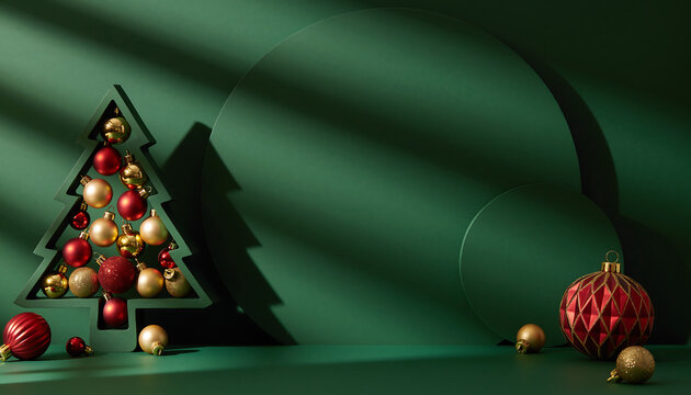 Festive Christmas tree with ornaments shining in the light, creating a magical holiday ambiance for joyful celebrations and seasonal greetings