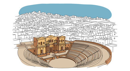 Amman skyline doodle with iconic landmarks and architecture