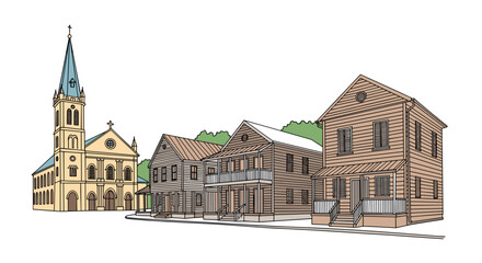 Georgetown skyline doodle with iconic landmarks and architecture