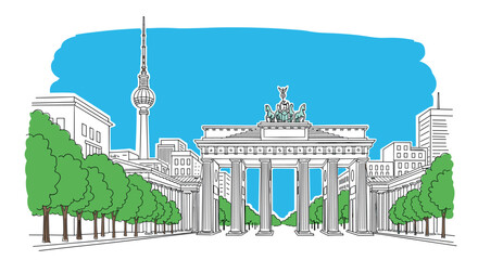 Berlin skyline doodle with iconic landmarks and architecture