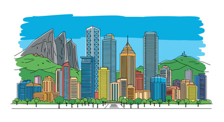 Monterrey skyline doodle with iconic landmarks and architecture