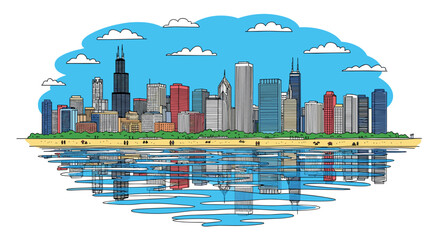 Chicago skyline doodle with iconic landmarks and architecture