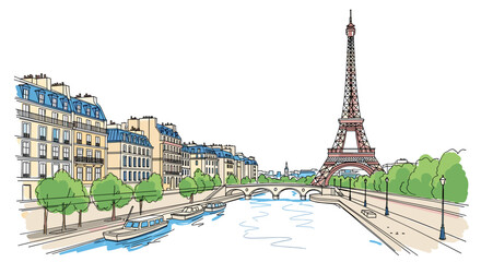 Paris skyline doodle with iconic landmarks and architecture
