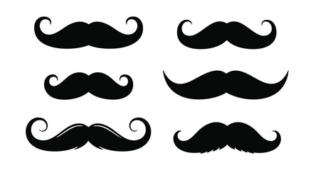 Variety of black mustache styles, retro and modern facial hair
