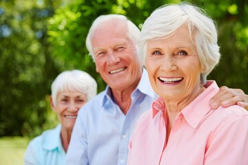Three Happy Senior Adults Enjoying a Sunny Day Together