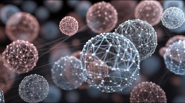 Abstract network sphere connection mesh data science technology digital structure 3D particle web visualization, molecular geometry neural mesh node network, data driven digital science sphere