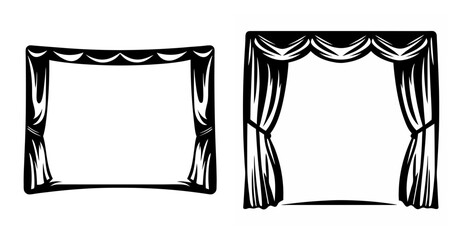 Drapery stage curtains isolated icon open cinema theater movie screen presentation frame