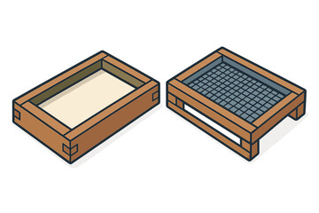 Isometric wooden frames for gardening, seed starting, flat tray, and mesh sieve screen
