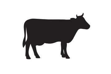 Black cow silhouette on white background livestock farm animal art