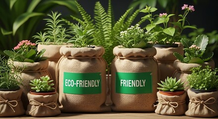 Eco-friendly plants in burlap