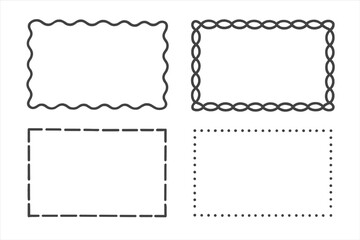 Fototapeta premium Four simple rectangular frames with various decorative border styles including wavy, dotted, and dashed lines
