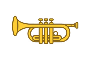 Obraz premium Simple golden brass trumpet wind instrument used in jazz and classical music