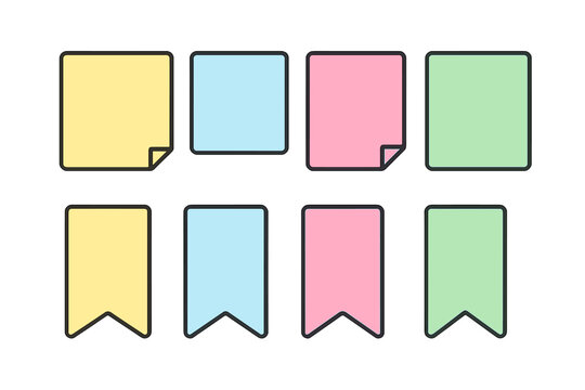 Colorful sticky notes and ribbon banners set for reminders and important messages