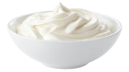 White Bowl Filled with Swirling Cream or Yogurt dairy isolated on a transparent background