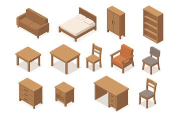 Fototapeta premium Comprehensive set of essential home and furniture items in isometric perspective