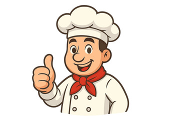 Happy cartoon chef mascot giving a thumbs up gesture and smiling broadly