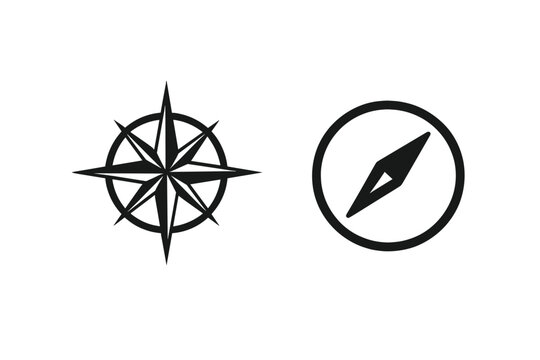 Detailed compass rose and simple magnetic compass symbols for navigation