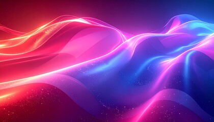 Dynamic neon abstract wave background with a mix of glowing pink, blue and red colors, creating a futuristic and energetic atmosphere. Smooth texture and light particle effects d