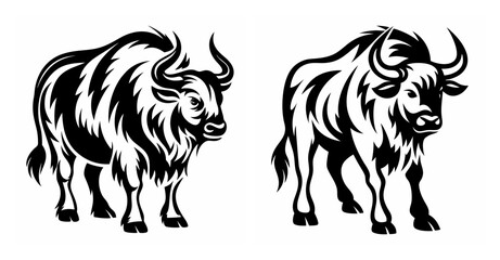 Stylized ox graphics two powerful bulls standing side by side majestic bovine art
