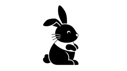 Charming black silhouette of a playful rabbit standing upright, a simple and elegant animal illustration for design projects