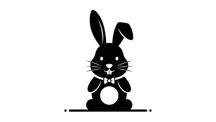 Elegant black rabbit silhouette with a bow tie, a minimalist design concept for a logo or icon