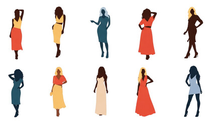 Diverse Silhouettes Stylish Women in Dresses & Casual Attire