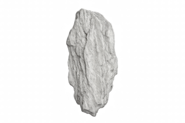 A single light gray textured rock with vertical striations and a rough, craggy surface, showcasing its detailed geological formation and natural mineral patterns