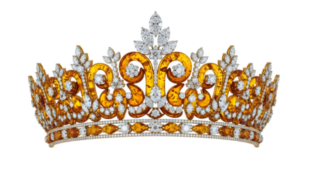 Golden and Diamond Crown, isolated on transparent background