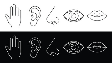 Human Sense Line Icons Set in Black and White