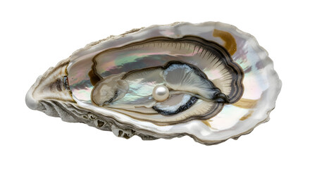 Oyster shell with pearl, isolated on transparent background