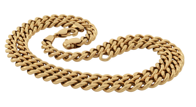 Gold Cuban Link Chain, isolated on transparent background