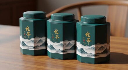 Elegant chinese tea tin trio