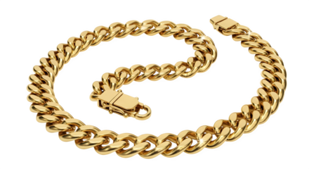 Gold Cuban Link Bracelet, isolated on transparent background